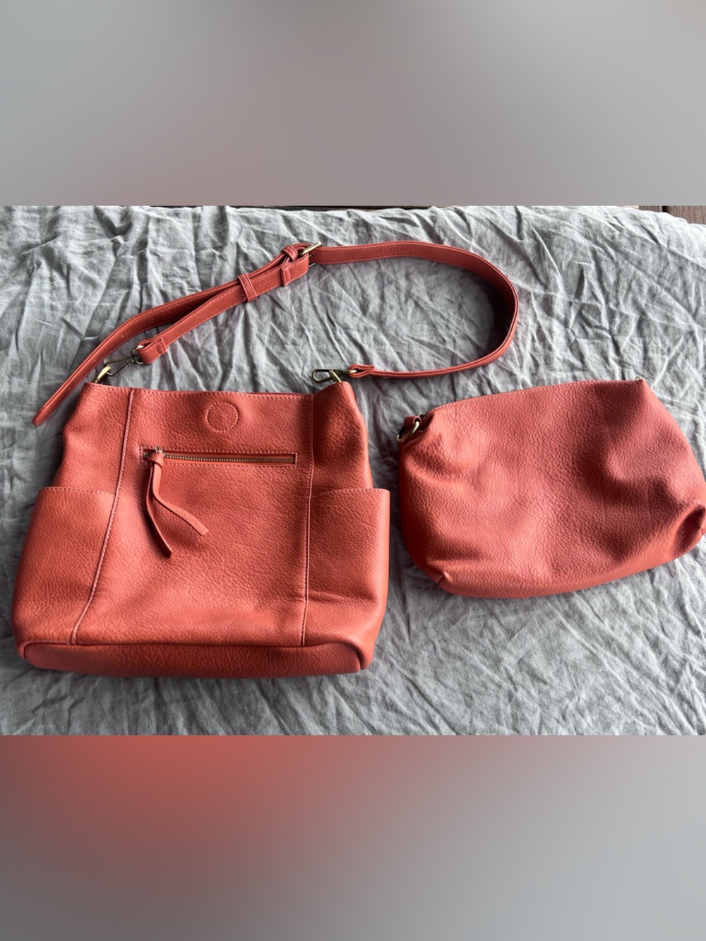 New! Joy Susan Side-Pocket Bucket Bag: Kayleigh Crossbody plus bonus bag- mango